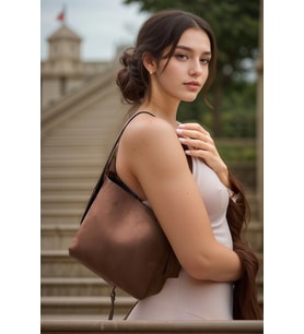 Kadın Şık Yumuşak Shopper Ayarlanabilir Askılı Deri Omuz Çantası Geniş Hacimli Günlük (Koyu Kahverengi - Kum Rengi)