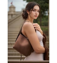 Kadın Şık Yumuşak Shopper Ayarlanabilir Askılı Deri Omuz Çantası Geniş Hacimli Günlük (Koyu Kahverengi - Kum Rengi)