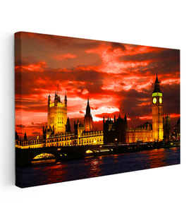 Kanvas Tablo Westminster Sarayı Kızıl Gökyüzü Şehir Mimari Tablo Ev Ofis Duvar Dekoru