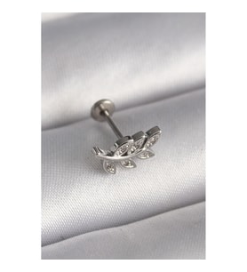 316L Çelik Gümüş Renk Dal Model Zirkon Taş Detaylı Tragus Piercing - TJ-PR1343 TG-V 7601