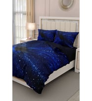 Çift Kişilik ( Lastikli Çarşaflı ) %100 Pamuk Saten Nevresim Takımı Blue Night