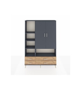 Arges Dolap 8 Raflı 4 Çekmeceli 2 Kapaklı 132x30x195 Antrasit-Antrasit/Çam