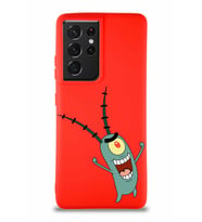 Samsung Galaxy S21 Ultra Soft Premier Kapak Plankton Tasarımlı Silikon Kılıf - Kırmızı (Şeffaf)