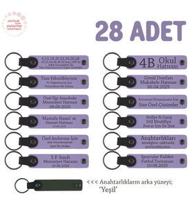 Özel Mevlitleriniz İçin İsim Ve Yazı Yazılabilen 28' li Anahtarlık Hediye Set, Mor Menekşe & Yeşil (Lila - Mor)
