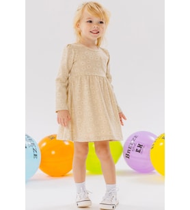 Breeze Kız Çocuk Uzun Kollu Elbise Cepli Çiçek Desenli 1.5-5 Yaş, Krem