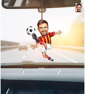 Kişiye Özel Karikatürlü Futbolcu Ahşap Araba Dikiz Ayna Süsü