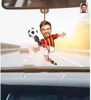 Kişiye Özel Karikatürlü Futbolcu Ahşap Araba Dikiz Ayna Süsü