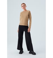 Peraluna VANESSA PULLOVER Merino Yünlü Yanları Yırtmaçlı Ince Kadın Triko Kazak - Camel Melanj