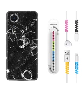 Huawei Nova Y70 Y90 Nova 9 SE  Kılıf Kablo Koruma Spiral Silikon Black Hole Marble 1387