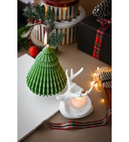 Yeni Yıl Büyük Boy Doğal Soya Wax Mum Çam Ağacı Geyik Tea Light Mum Hediyelik Dekoratif (Yeşil)