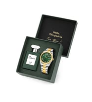 Polo Air Ay Gün Gösterge Takvimli Erkek Kol Saati Ve 55 ml Parfüm Seti Gümüş Gold Yeşil Renk ST-5014E8 (Yeşil-Altın)
