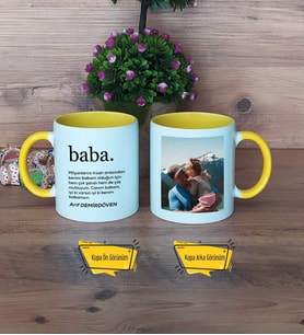 Babaya Hediye Kupa Bardak Sarı Fotoğraflı Babalar Günü Doğum Günü Hediyesi