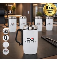 Logonuza Özel 5 Adet 5304 Çelik Kupa 240 ml Kilitli Kapaklı Kurumsal Termos Mug