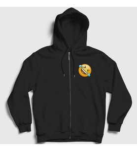 Presmono Unisex Siyah Gülmekten Gözünden Yaş Gelen Emoji Instagram Fermuarlı Kapüşonlu Sweatshirt 435358tt