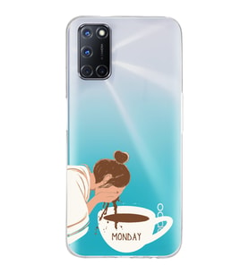 Oppo A52/A72/A92 Uyumlu Kahve Tasarımlı Şeffaf Telefon Kılıfı