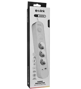 S-link SPG3-PD20 PD20W H05VV-F 3G1.0mm, 1.5m 3 lü 306 J Akım Korumalı Beyaz + Gri Priz