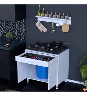 Modilayn DOQU (XL) Set Ocak Altı Dolap 70x88x56 cm, Çekmeceli, Kapaklı, Tüp Bölmeli Ve Baharat Raflı