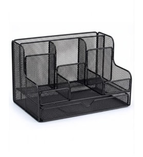 Temel Siyah Metal Mesh Masaüstü Organizer Çekmeceli Çok Bölmeli 25x17x16 cm 9527B
