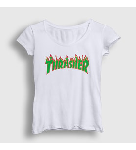 Presmono Kadın Beyaz Logo V4 Thrasher T-Shirt 278921tt (Beyaz)