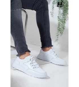 Hakiki Deri Bağcıklı Beyaz Erkek Casual Ayakkabı