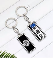 BK Gift Kişiye Özel Plakalı FIAT Logolu Çift Taraflı Gümüş Krom Anahtarlık-1
