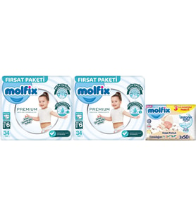 Molfix Premium Bebek Bezi Beden:6 (15+KG) Extra Large 68 Adet Fırsat Pk + 3 Adet Islak Mendil