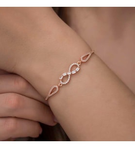 Gümüş Rose Baget Taşlı Sonsuzluk Bileklik