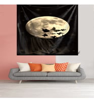 Kelebek Ay Gece Desen Leke Tutmaz Kadife Dokulu Kumaş Duvar Örtüsü Duvar Halısı Tapestry (Siyah)