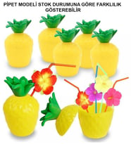 Ananas Hawaii Luau Aloha Pipetli İçecek Kabı Bardak 10x13 cm 1 Adet (4767)