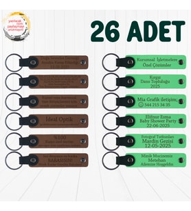 A Kahve & Fıstık Yeşili, İşletmelerin Müşterilerine Özel Hediye 26'lı Set, İsim Yazılan Anahtarlık