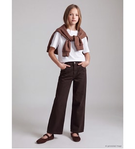 LCW Kids Kahverengi Wideleg Kız Çocuk Gabardin Pantolon