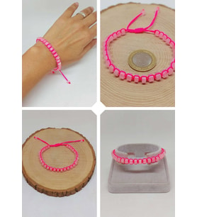 Pembe Kuvars Taşı Rondela Kesim Makrome Tasarım Unisex Bileklik (49358)