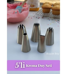 Cupcake, Ekler, Pasta ve Kurabiye Duyu 5’li Büyük Boy Paslanmaz Çelik Dekoratif Krema Duy Seti Set-3