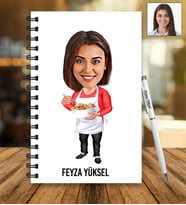 Kişiye Özel Ev Hanımı Tasarımlı Karikatür Ahşap Defter Ve Kalem Seti 79