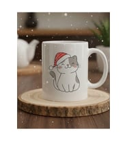 "Yeni Yıl Uğur Kedisi Christmas Yılbaşı" Baskılı Hediye Özel Tasarım Kupa Bardak (Beyaz)