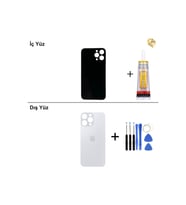 iPhone 14 Pro Max Beyaz Arka Kapak Arka Cam Batarya Kapağı Lazer Kesim Kapak Pil Kapağı + B-7000 Yapıştırıcı + Tamir Seti