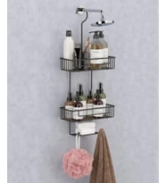 Duş Borusuna Asılabilir Kancalı İki Katlı Banyo Raf Siyah BK-0068