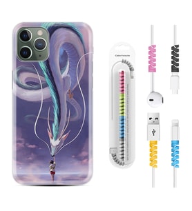 Apple iPhone 11 12 13 14 Pro Max Kılıf Kablo Koruma Spiral Silikon Kız ve Ejderha 1742