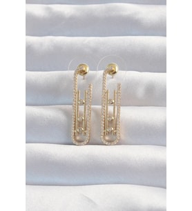 pilelistore Pirinç Gold Renk Zirkon Taşlı Messika Küpe - TJ-BKP9174