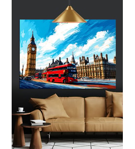 Londra Big Ben Araba Şehir Dekoratif Kanvas - Mdf Ahşap Tablo