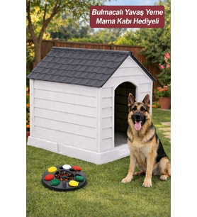 5101 Plastik Büyük Boy Köpek Kulübesi (Bulmacalı Yavaş Yeme Mama Kabı Hediyeli)