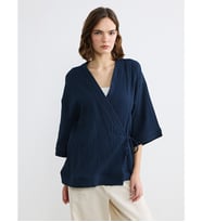 LCW Vision Lacivert Kruvaze Yaka Dokulu Kadın Kimono