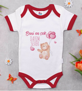 BK Kids En Çok Dayım Sever Tasarımlı Kırmızı Bebek Body Zıbın-1