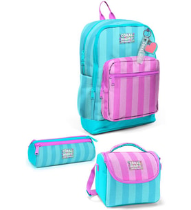 Coral High Kids Turkuaz Pembe Çizgili 3'lü Okul Çanta Seti SET0123771 - Kız (Çok Renkli)