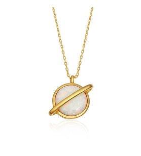 Gümüş Gold Opal Taşlı Gezegen Bayan Kolye