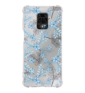 Xiaomi Redmi Note 9S Köşe Korumalı Antişok Kapak Floral Mavi Tasarımlı Şeffaf Silikon Kılıf