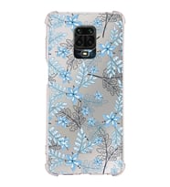 Xiaomi Redmi Note 9S Köşe Korumalı Antişok Kapak Floral Mavi Tasarımlı Şeffaf Silikon Kılıf