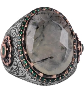 Gerçek Doğal Taş Yüzük - 925 Ayar Gümüş El Yapımı Yüzük (Prehnite)