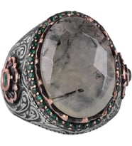 Gerçek Doğal Taş Yüzük - 925 Ayar Gümüş El Yapımı Yüzük (Prehnite)