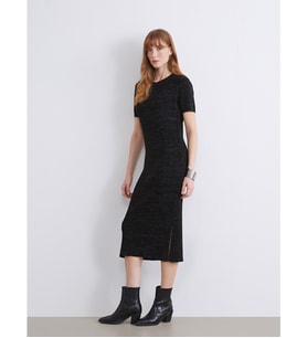 LCW Comfort Siyah Bisiklet Yaka Parlak Görünümlü Elbise